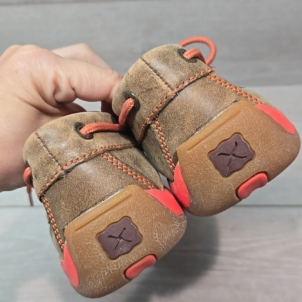 Twisted X Kids Girls SMUYDM09 Brown Leather Boat Moccasin Driving Shoes Sz 3.5M
